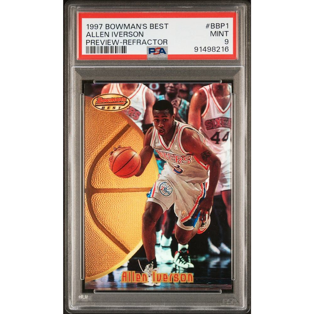 1997 Bowman's Best Preview Refractor BBP1 Allen Iverson PSA 9 Philadelphia 76ers